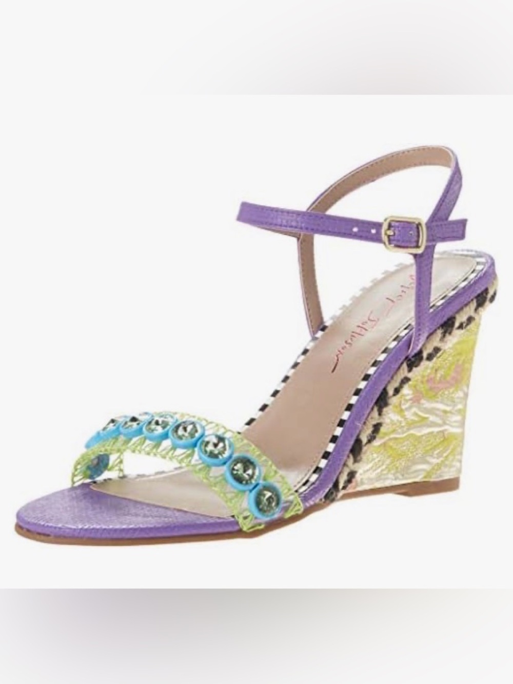 Blue by Betsey Johnson Kodi Purple Embellished Espadrille Wedge Sandals Size 10M
